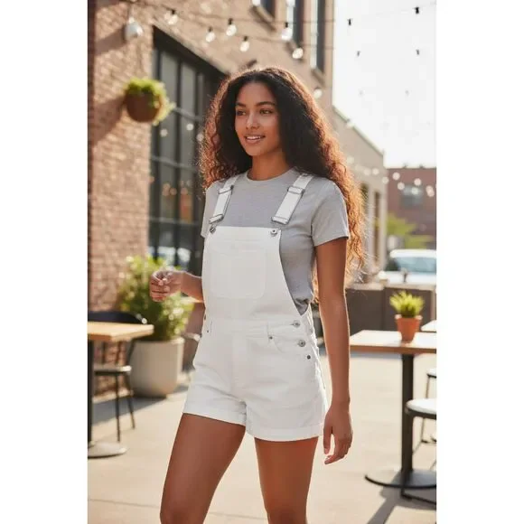 Girls White Denim Shortalls | Overall Shorts | Size 9 | Pre-Owned - Picture 4 of 15